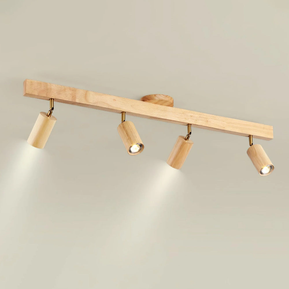Wooden LED Track Lighting Fixture Natural Finish Adjustable Spots Ceiling Wall Mount Rail Light 7 to 47 Inch Modern Linear Spotlight Bar Din