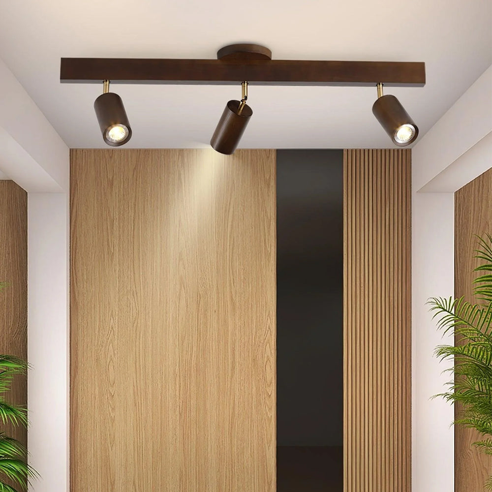 Wooden LED Track Lighting Fixture Natural Finish Adjustable Spots Ceiling Wall Mount Rail Light 7 to 47 Inch Modern Linear Spotlight Bar Din