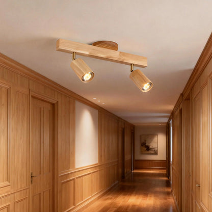 Wooden LED Track Lighting Fixture Natural Finish Adjustable Spots Ceiling Wall Mount Rail Light 7 to 47 Inch Modern Linear Spotlight Bar Din
