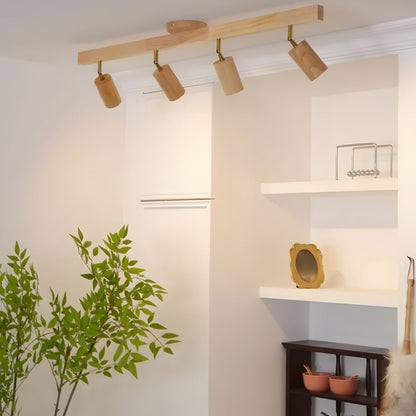Wooden LED Track Lighting Fixture Natural Finish Adjustable Spots Ceiling Wall Mount Rail Light 7 to 47 Inch Modern Linear Spotlight Bar Din