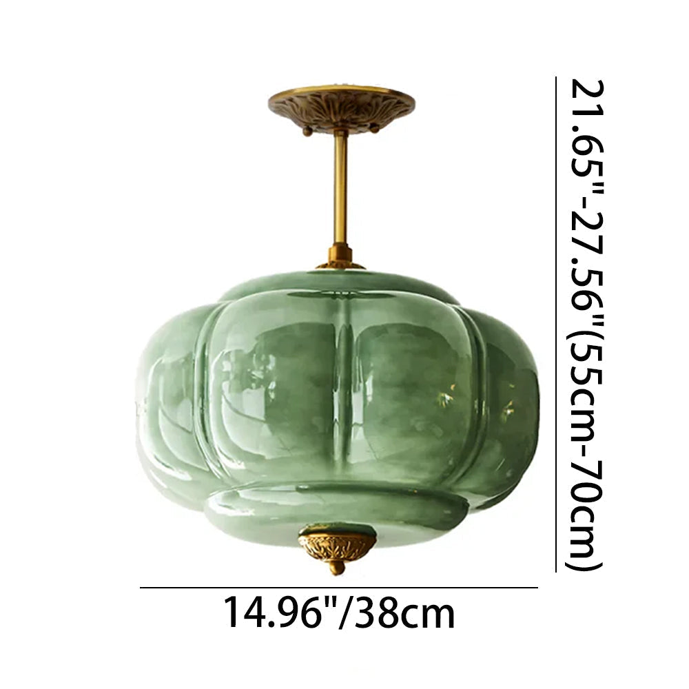 Ribbed Glass Globe Hanging Fixture with Warm Amber Tone & Antique Brass Hardware for Dining Room Kitchen Entry