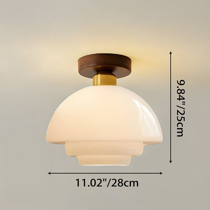 Flush Mount Glass Ceiling Light with Real Wood Trim for Entryway Kitchen Dining Room | Modern Farmhouse Entry Lighting Fixture 12 Inch Warm