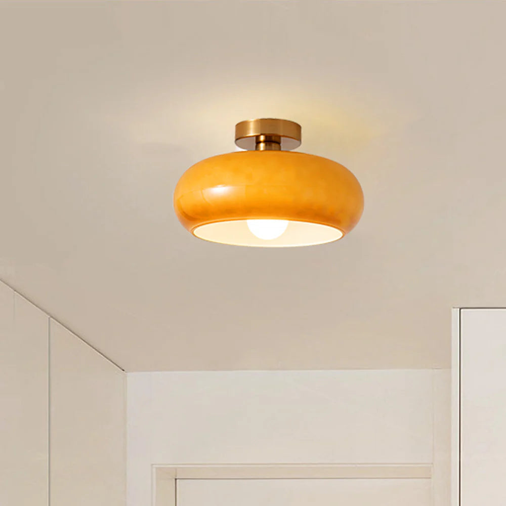 Amber Glass Dome Hanging Light 11 Inch for Kitchen Island Vintage Brass Fixture Dimmable E27 Dining Room Bedroom Overhead Adjustable Height
