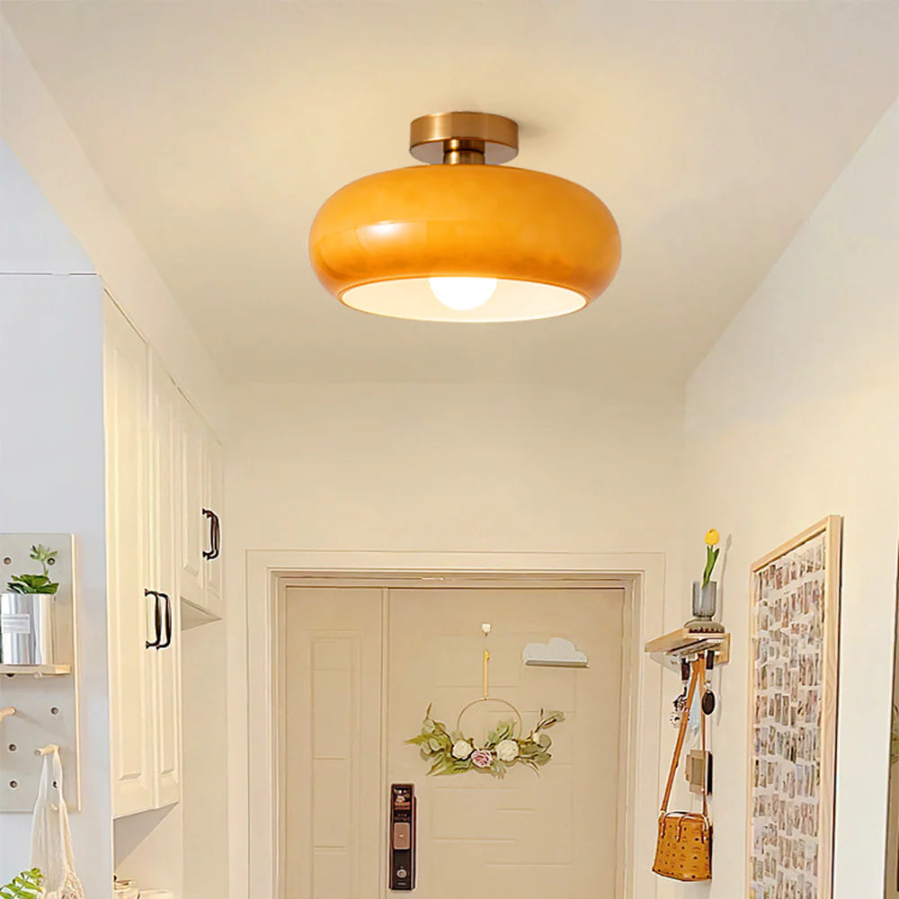 Amber Glass Dome Hanging Light 11 Inch for Kitchen Island Vintage Brass Fixture Dimmable E27 Dining Room Bedroom Overhead Adjustable Height