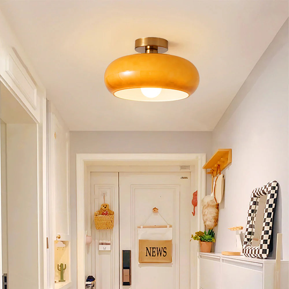 Amber Glass Dome Hanging Light 11 Inch for Kitchen Island Vintage Brass Fixture Dimmable E27 Dining Room Bedroom Overhead Adjustable Height
