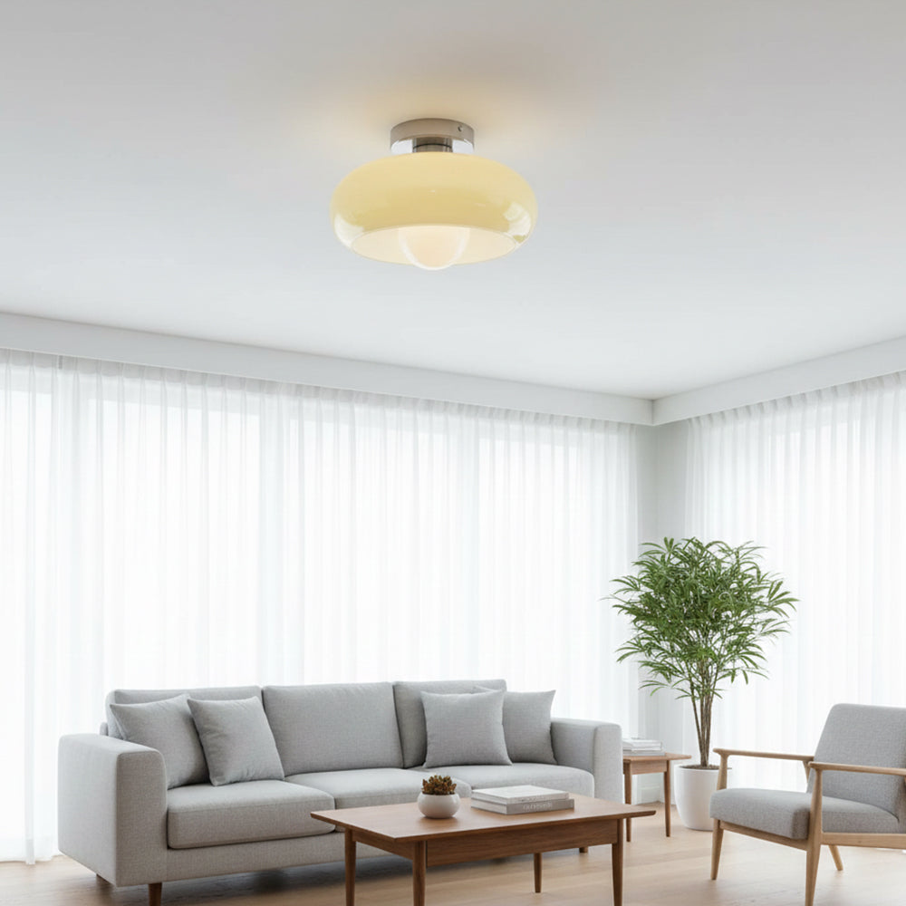 Semi Flush Mount Ceiling Light Fixture 11 in Glass Shade for Bedroom Living Room Hallway Indoor Lighting Chrome Gold Finish