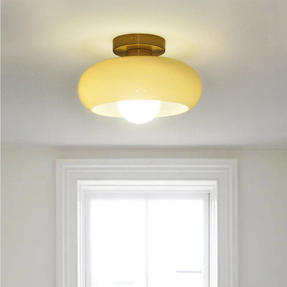Semi Flush Mount Ceiling Light Fixture 11 in Glass Shade for Bedroom Living Room Hallway Indoor Lighting Chrome Gold Finish