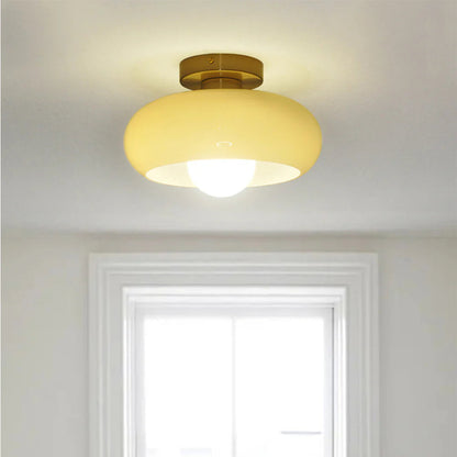 Semi Flush Mount Ceiling Light Fixture 11 in Glass Shade for Bedroom Living Room Hallway Indoor Lighting Chrome Gold Finish