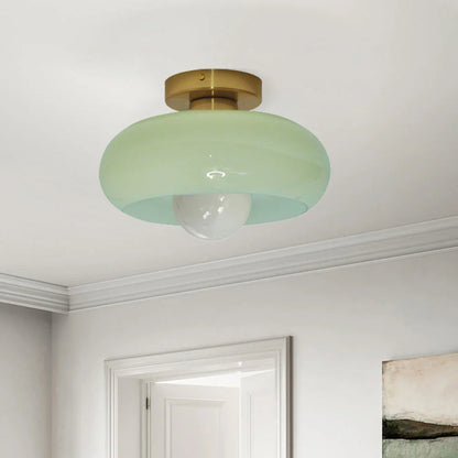 Semi Flush Mount Ceiling Light Fixture 11 in Glass Shade for Bedroom Living Room Hallway Indoor Lighting Chrome Gold Finish