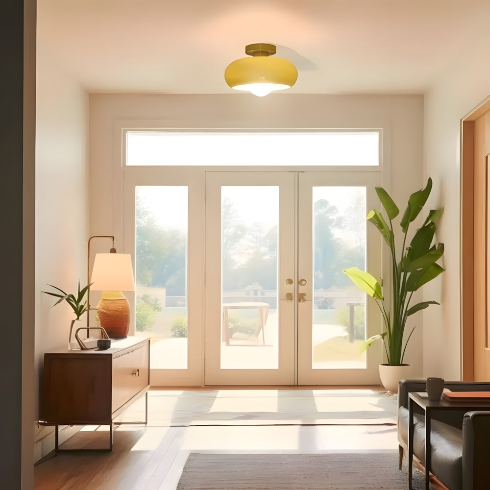 Semi Flush Mount Ceiling Light Fixture 11 in Glass Shade for Bedroom Living Room Hallway Indoor Lighting Chrome Gold Finish