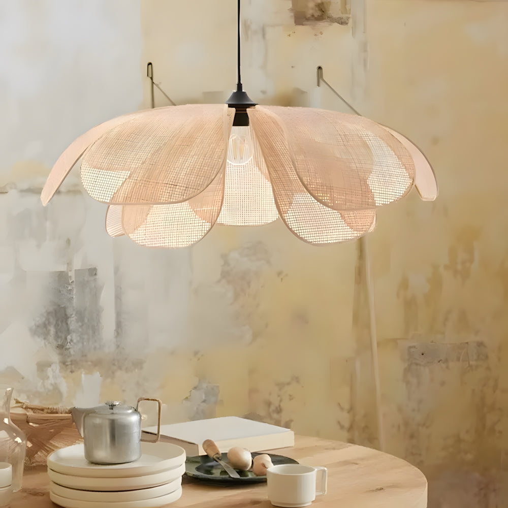 Handwoven Woven Wicker Hanging Fixture 20-Inch Natural Tone Adjustable Overhead Illumination for Kitchens Dining Spaces Islands Counter Tabl