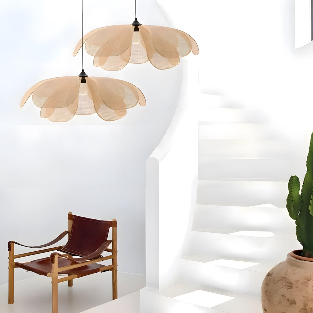 Handwoven Woven Wicker Hanging Fixture 20-Inch Natural Tone Adjustable Overhead Illumination for Kitchens Dining Spaces Islands Counter Tabl