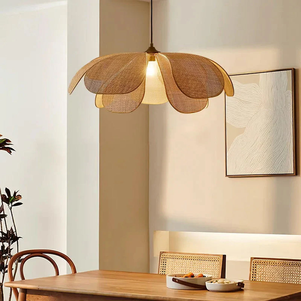 Handwoven Woven Wicker Hanging Fixture 20-Inch Natural Tone Adjustable Overhead Illumination for Kitchens Dining Spaces Islands Counter Tabl