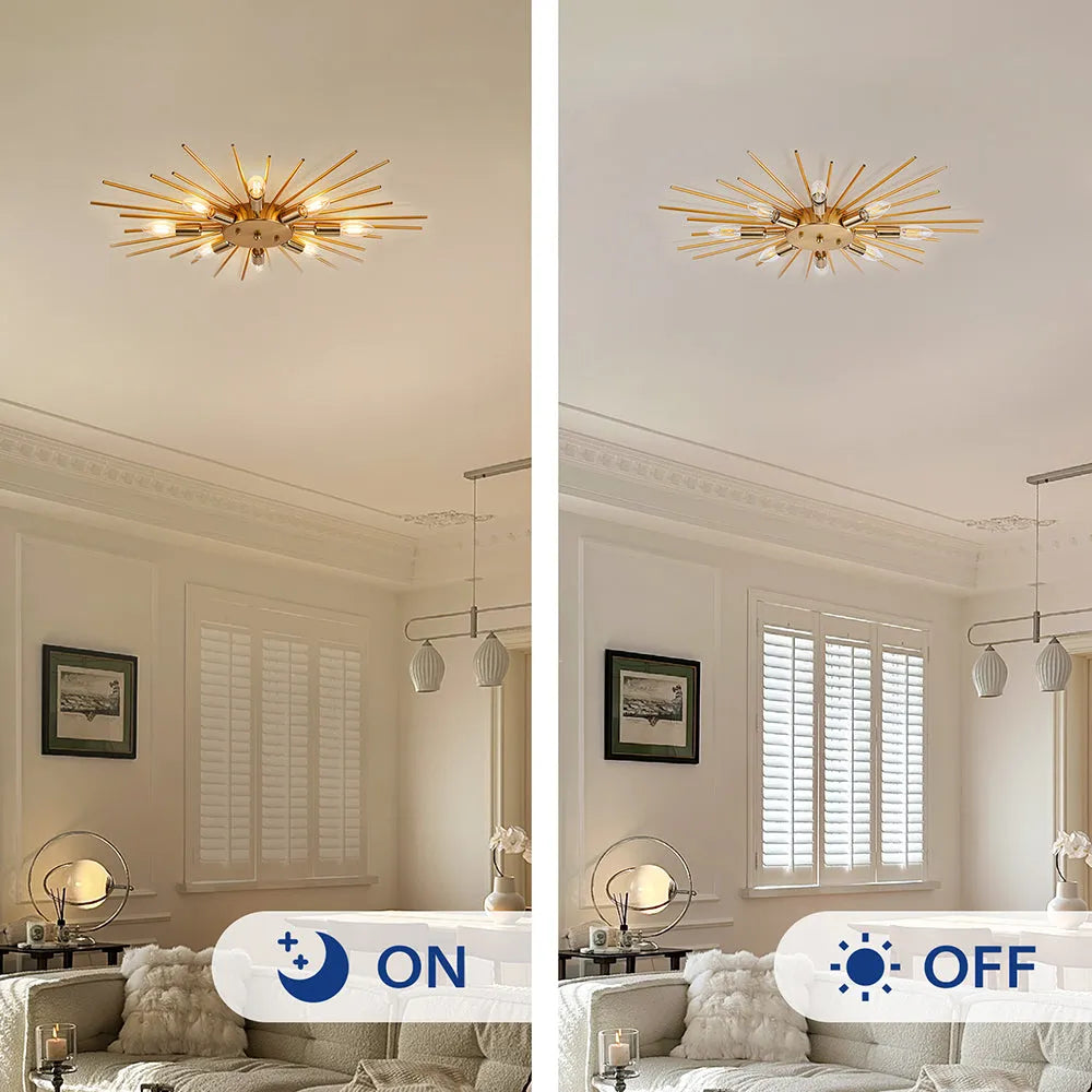 Multi-Bulb Metal Flush Mount Fixture 28 Inch Industrial Overhead Lighting for Dining Room Living Room Bedroom Hallway Contemporary Open Fram