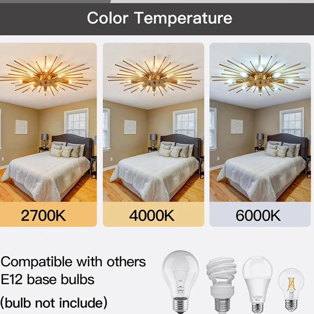 Multi-Bulb Metal Flush Mount Fixture 28 Inch Industrial Overhead Lighting for Dining Room Living Room Bedroom Hallway Contemporary Open Fram