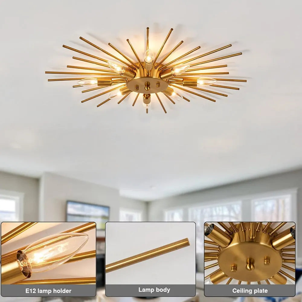 Multi-Bulb Metal Flush Mount Fixture 28 Inch Industrial Overhead Lighting for Dining Room Living Room Bedroom Hallway Contemporary Open Fram