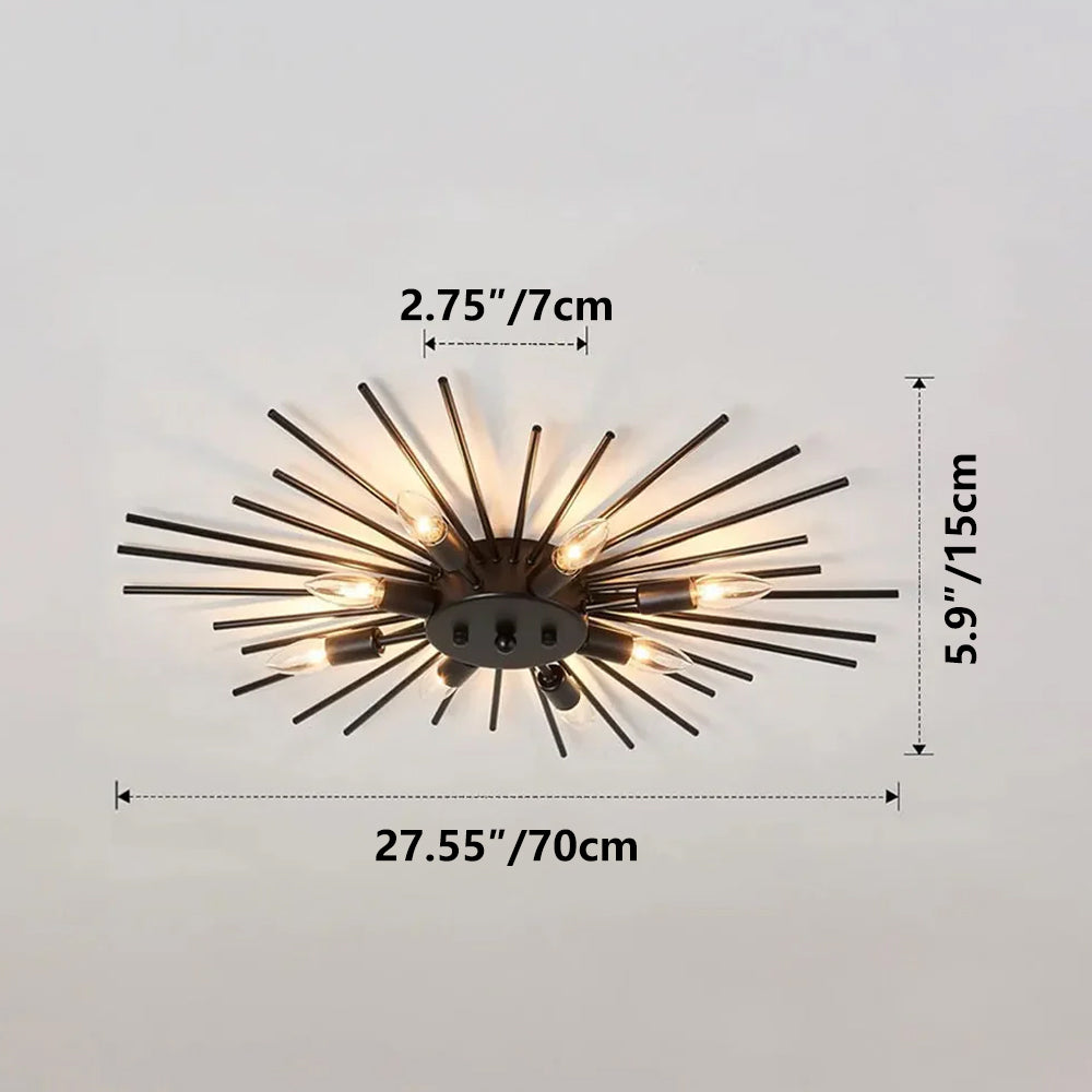Multi-Bulb Metal Flush Mount Fixture 28 Inch Industrial Overhead Lighting for Dining Room Living Room Bedroom Hallway Contemporary Open Fram