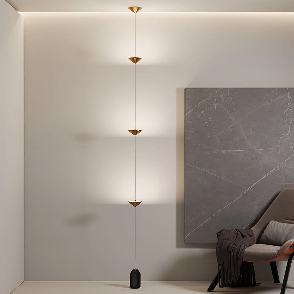 Suspended Triple-Cone LED Floor Lamp with Marble Base Black Metal 138 in Height for Bedroom Living Room Hallway Ambient Lighting Modern Arch