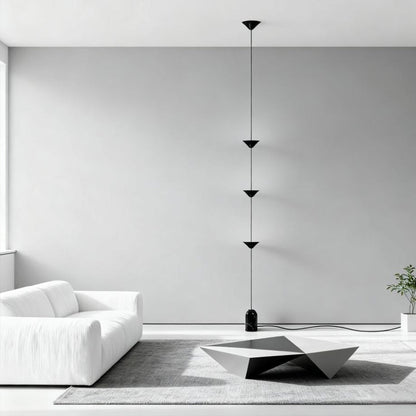 Suspended Triple-Cone LED Floor Lamp with Marble Base Black Metal 138 in Height for Bedroom Living Room Hallway Ambient Lighting Modern Arch