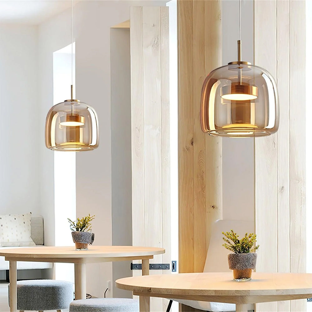 Glass Dome Hanging Light with Smoked Finish – Adjustable LED Fixture for Kitchen Island, Dining Room & Modern Ceiling