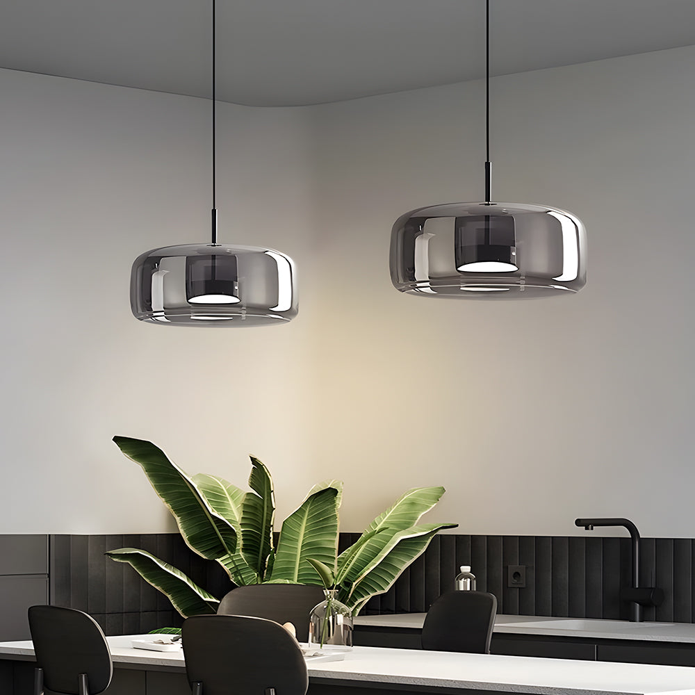 Glass Dome Hanging Light with Smoked Finish – Adjustable LED Fixture for Kitchen Island, Dining Room & Modern Ceiling
