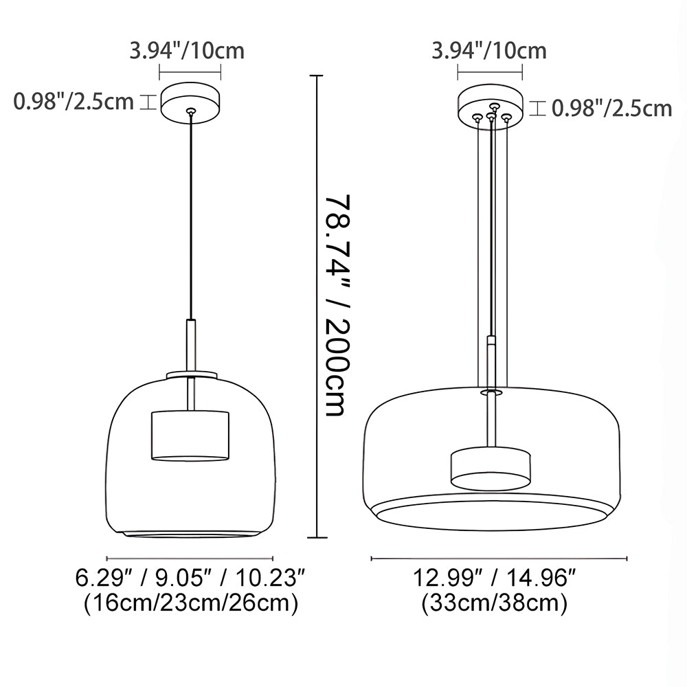 Glass Dome Hanging Light with Smoked Finish – Adjustable LED Fixture for Kitchen Island, Dining Room & Modern Ceiling