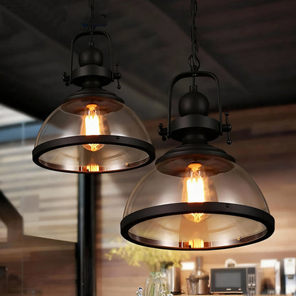 Iron & Glass Dome Hanging Fixture – 12 inch Shade, Adjustable Chain for Kitchen Island, Dining Table & Bedroom – Matte Finish Statement Piec