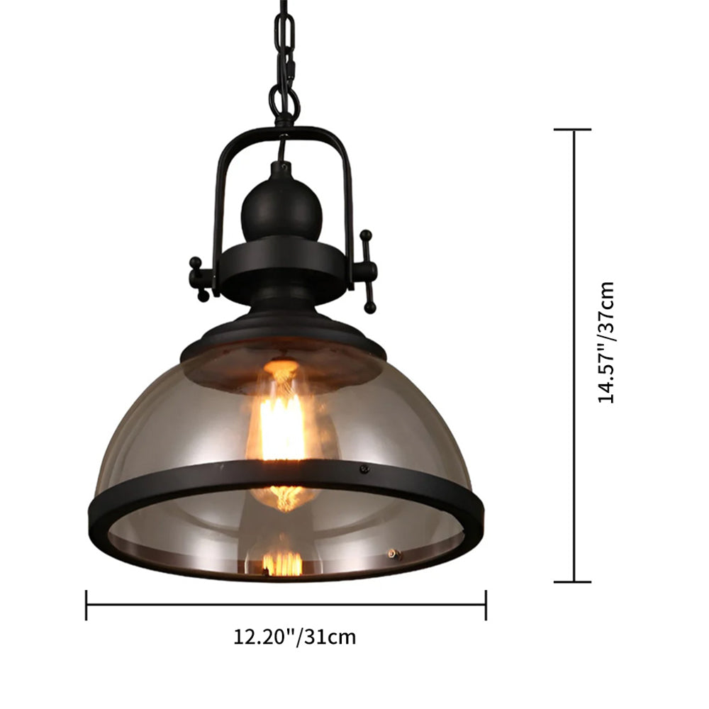 Iron & Glass Dome Hanging Fixture – 12 inch Shade, Adjustable Chain for Kitchen Island, Dining Table & Bedroom – Matte Finish Statement Piec
