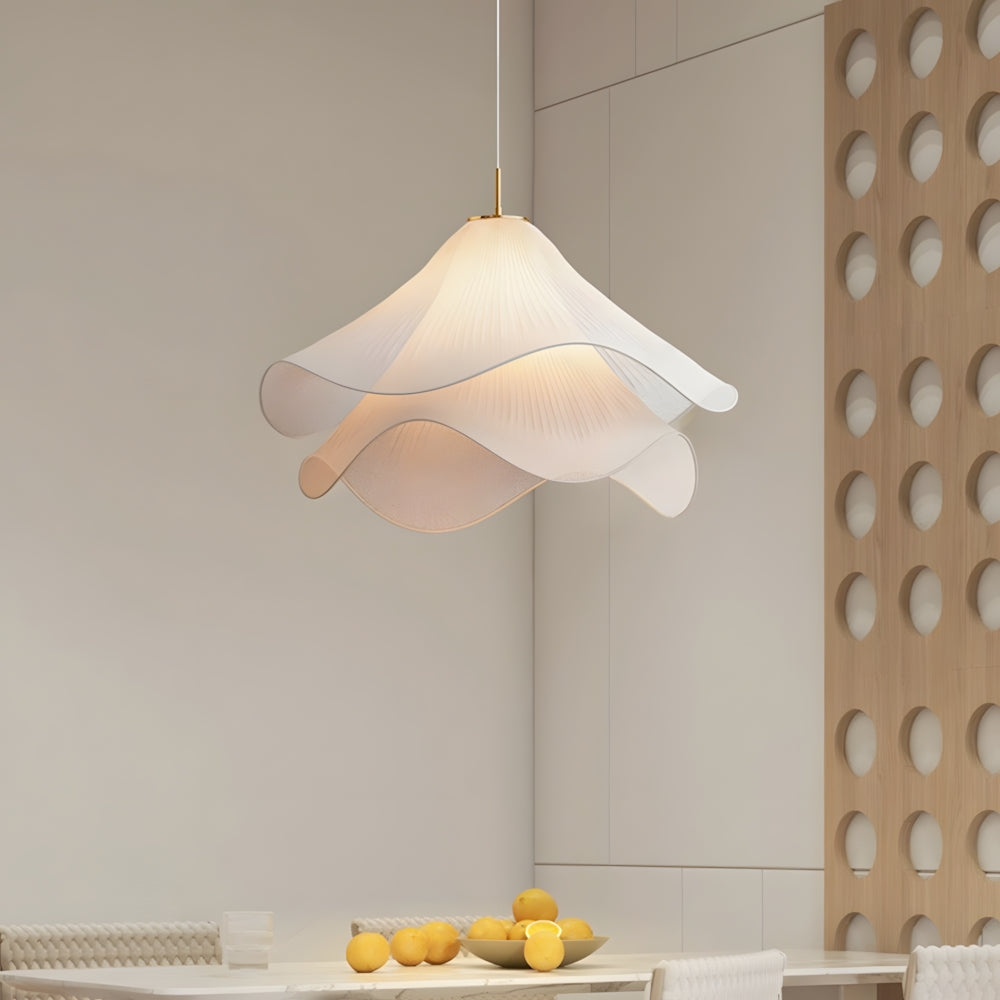 Layered Fabric Drop Light with Floral Silhouette E27 Socket for Dining Areas Bedrooms Living Spaces Soft Diffused Illumination Sculptural Ce