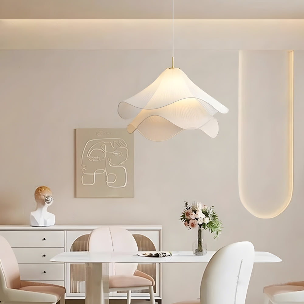 Layered Fabric Drop Light with Floral Silhouette E27 Socket for Dining Areas Bedrooms Living Spaces Soft Diffused Illumination Sculptural Ce