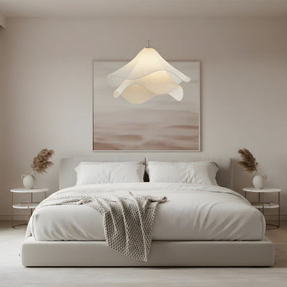 Layered Flower Ceiling Fixture White Fabric Metal Frame E27 Socket 24 in Diameter for Bedroom Living Room Dining Table Overhead Lighting Scu