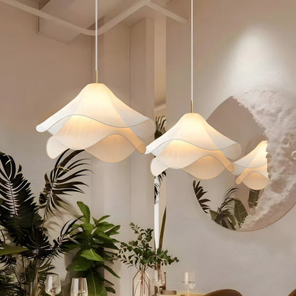 Layered Fabric Drop Light with Floral Silhouette E27 Socket for Dining Areas Bedrooms Living Spaces Soft Diffused Illumination Sculptural Ce