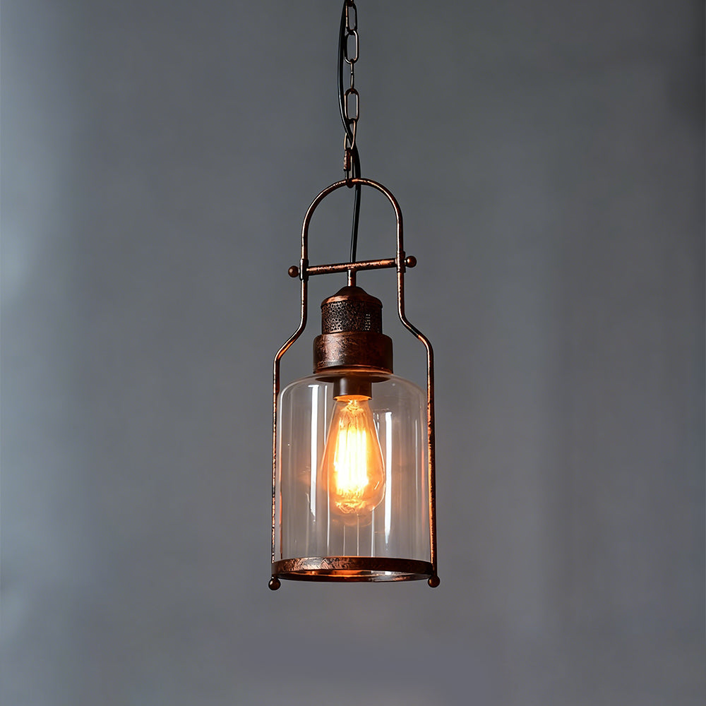 Hanging Ceiling Fixture Metal & Glass 8 in Wide 18 in Drop Industrial Style for Entryway Kitchen Island Dining Area