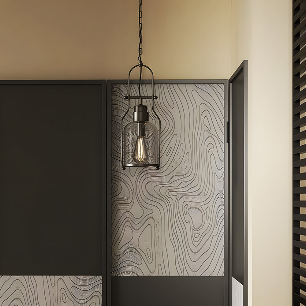 Hanging Ceiling Fixture Metal & Glass 8 in Wide 18 in Drop Industrial Style for Entryway Kitchen Island Dining Area