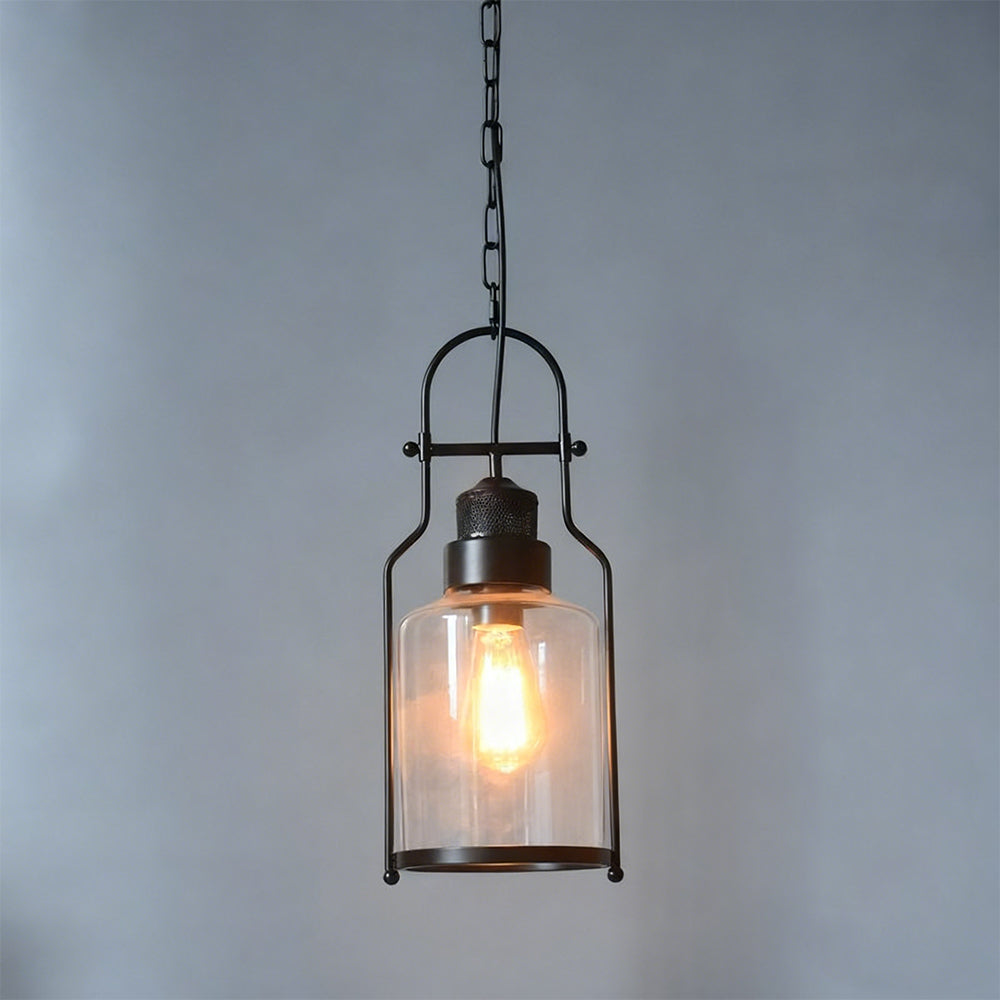 Hanging Ceiling Fixture Metal & Glass 8 in Wide 18 in Drop Industrial Style for Entryway Kitchen Island Dining Area