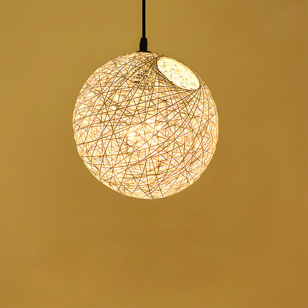 Woven Sphere Ceiling Light for Dining Rooms & Living Spaces – Handcrafted Natural Fiber Hanging Fixture with Warm Filtered Glow