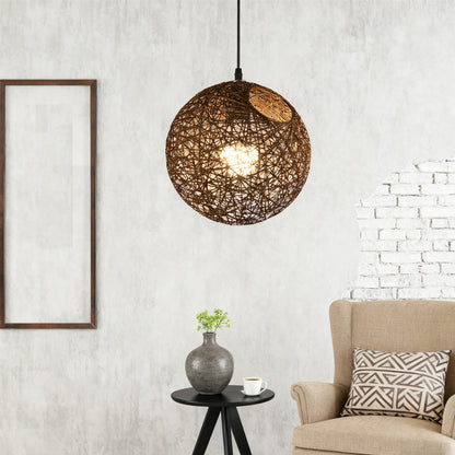 Woven Sphere Ceiling Light for Dining Rooms & Living Spaces – Handcrafted Natural Fiber Hanging Fixture with Warm Filtered Glow