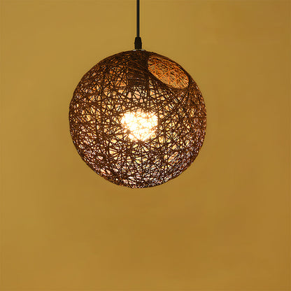 Woven Sphere Ceiling Light for Dining Rooms & Living Spaces – Handcrafted Natural Fiber Hanging Fixture with Warm Filtered Glow
