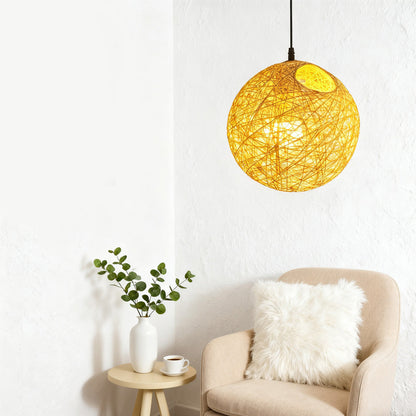 Woven Sphere Ceiling Light for Dining Rooms & Living Spaces – Handcrafted Natural Fiber Hanging Fixture with Warm Filtered Glow