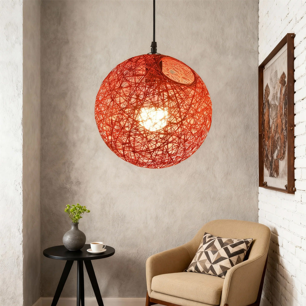 Woven Sphere Ceiling Light for Dining Rooms & Living Spaces – Handcrafted Natural Fiber Hanging Fixture with Warm Filtered Glow