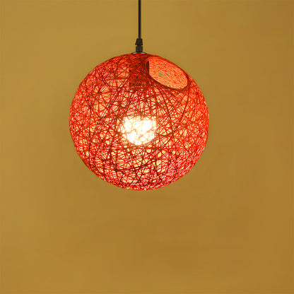 Woven Sphere Ceiling Light for Dining Rooms & Living Spaces – Handcrafted Natural Fiber Hanging Fixture with Warm Filtered Glow