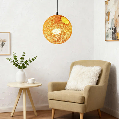 Woven Sphere Ceiling Light for Dining Rooms & Living Spaces – Handcrafted Natural Fiber Hanging Fixture with Warm Filtered Glow