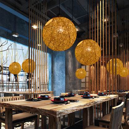 Woven Sphere Ceiling Light for Dining Rooms & Living Spaces – Handcrafted Natural Fiber Hanging Fixture with Warm Filtered Glow