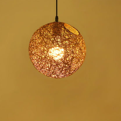 Woven Sphere Ceiling Light for Dining Rooms & Living Spaces – Handcrafted Natural Fiber Hanging Fixture with Warm Filtered Glow