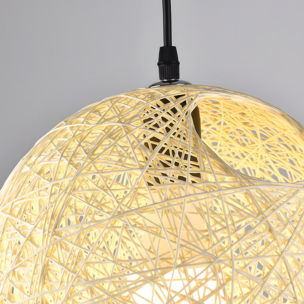 Woven Sphere Ceiling Light for Dining Rooms & Living Spaces – Handcrafted Natural Fiber Hanging Fixture with Warm Filtered Glow