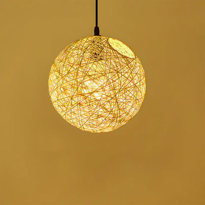 Woven Sphere Ceiling Light for Dining Rooms & Living Spaces – Handcrafted Natural Fiber Hanging Fixture with Warm Filtered Glow