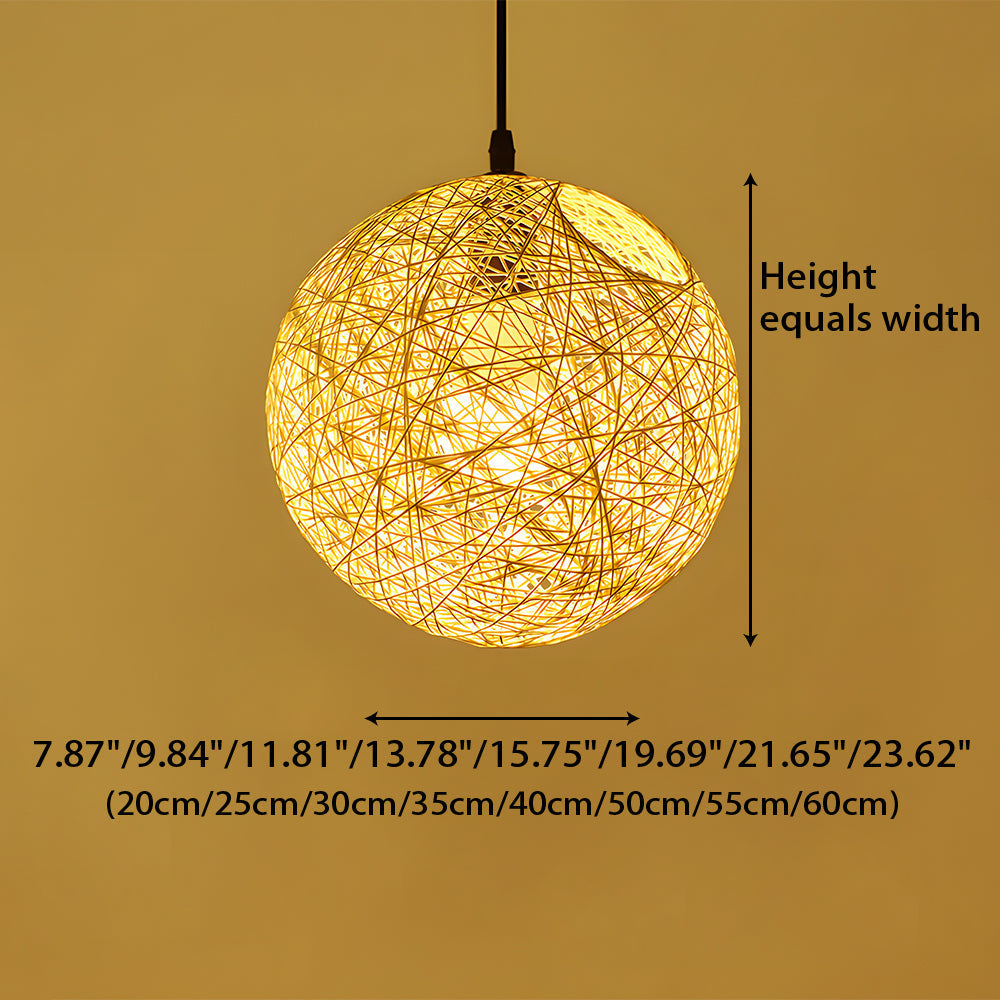 Woven Sphere Ceiling Light for Dining Rooms & Living Spaces – Handcrafted Natural Fiber Hanging Fixture with Warm Filtered Glow