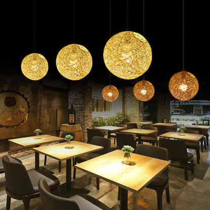 Woven Sphere Ceiling Light for Dining Rooms & Living Spaces – Handcrafted Natural Fiber Hanging Fixture with Warm Filtered Glow