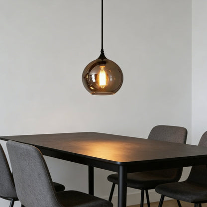 Glass Shade Hanging Fixture Adjustable Height for Kitchen Island, Dining Table & Entryway - Black Metal Frame Ceiling Lamp with Ambient Glow