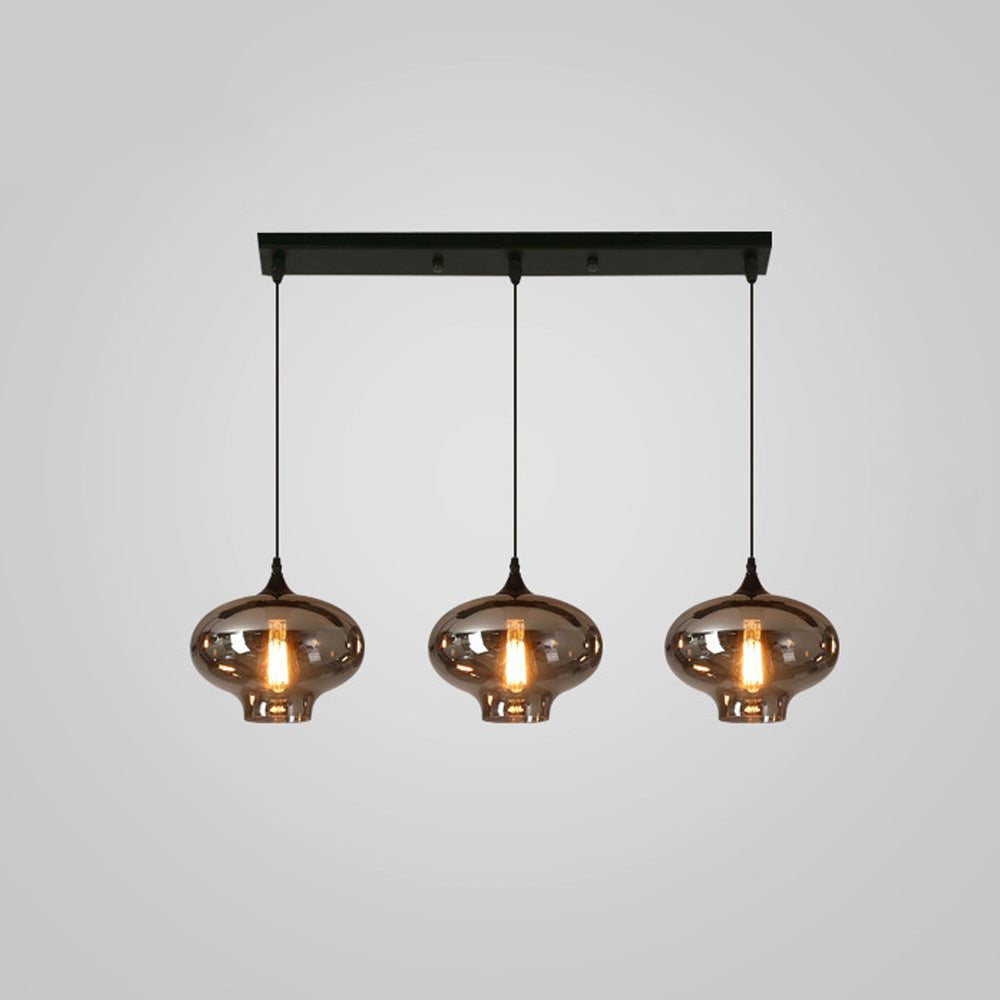Glass Shade Hanging Fixture Adjustable Height for Kitchen Island, Dining Table & Entryway - Black Metal Frame Ceiling Lamp with Ambient Glow
